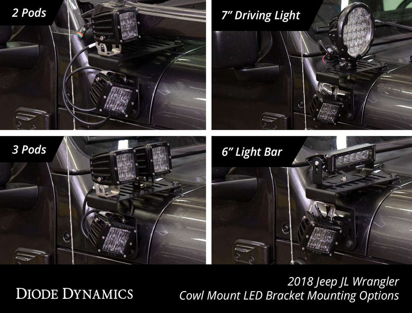 SS3 Cowl LED Bracket Kit for 2018-2021 Jeep JL Wrangler/Gladiator